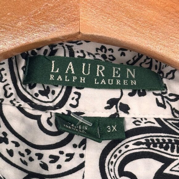 Lauren Ralph Lauren Womens Paisley Button-Down Shirt size 3X plus Black Cotton - Picture 9 of 14
